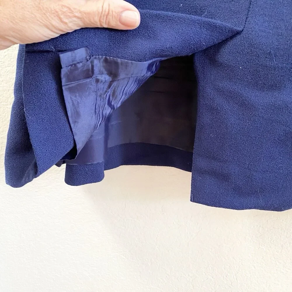 Vintage Jones New York Pencil Skirt 24W Navy Blue Wool Pleated Lined‎ Zipper